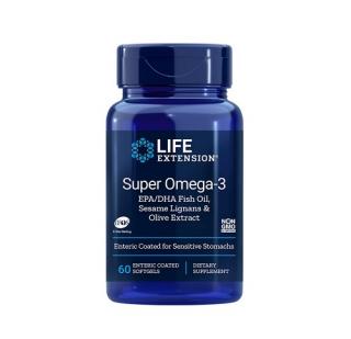 Super Omega-3 EPA DHA Fish Oil Sesame Lignans  Olive Extract, 60 caps Enteric Coated for Sensitive Stomachs - Life Extension