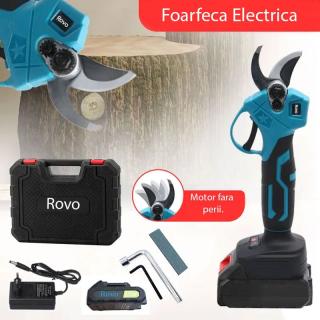 Foarfeca electrica pentru gradina Rovo RV-FE, motor brushless, 2 acumulatori 2000mAh, 800W, valiza de transport