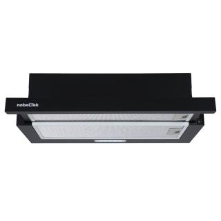 Hota telescopica NobelTek NHO-T6001MB, 1 motor, 2 filtre aluminiu, lampa led, 500m3, 2 trepte de putere, Negru