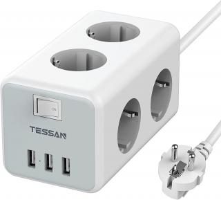 Prelungitor tip cub Tessan TS-306, 6 prize, 3 USB 3A, cablu 2m