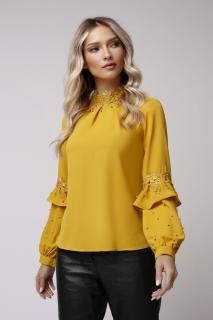 Bluza Anes mustar accesorizata cu dantela