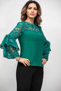 Bluza verde Anastasia cu maneci clopot din dantela