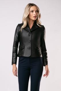 Geaca din piele naturala neagra tip sacou