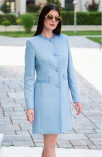 Pardesiu Miranda bleu din lana accesorizat cu dantela