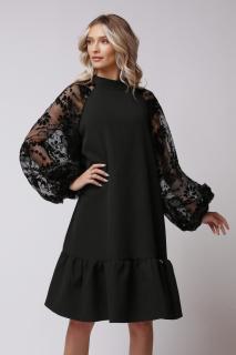 Rochie Amalfi neagra cu maneci bufante imprimate