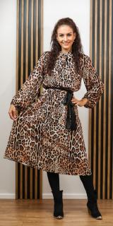 Rochie animal print Lora cu maneci largi si cordon in talie