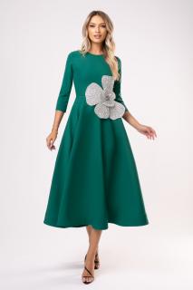 Rochie Arisa verde cu accesoriu tip floare