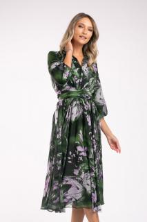 Rochie Armina verde din matase cu imprimeu floral