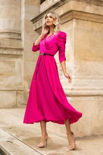 Rochie Carolina fucsia cu maneci crete