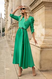 Rochie Carolina verde cu maneci crete