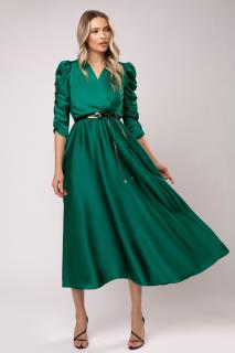 Rochie Carolina verde smarald cu maneci crete