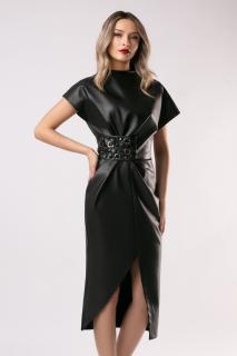 Rochie casual din piele neagra accesorizata in talie