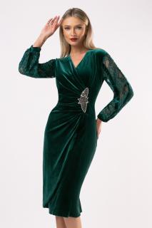 Rochie Cristela marime mare verde din catifea cu maneci din dantela