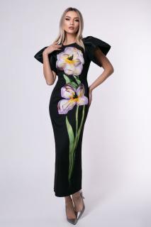 Rochie de ocazie neagra accesorizata cu floare 3D