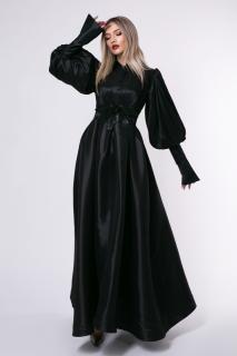 Rochie de seara lunga neagra cu maneci bufante