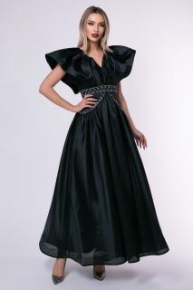 Rochie de seara lunga neagra cu umerii bufanti