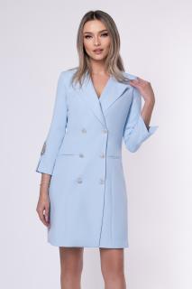 Rochie eleganta bleu tip sacou accesorizata pe maneca