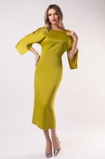 Rochie eleganta din satin fistic cu maneci largi