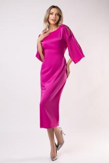 Rochie eleganta din satin fucsia cu maneci largi