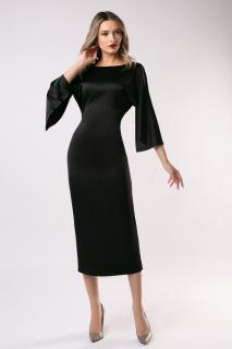 Rochie eleganta din satin neagra cu maneci largi
