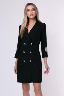 Rochie eleganta neagra tip sacou accesorizata pe maneca