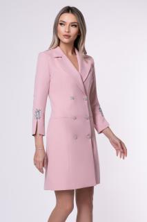 Rochie eleganta roz tip sacou accesorizata pe maneca