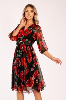 Rochie Fernanda cu imprimeu floral rosu