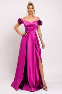 Rochie Hera fucsia de ocazie accesorizata cu flori 3D