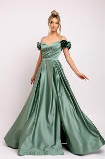 Rochie Hera verde de ocazie accesorizata cu flori 3D