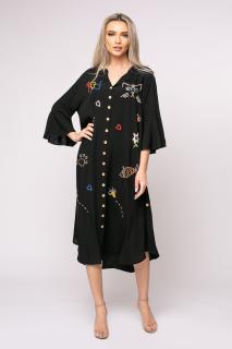 Rochie Iustina neagra cu figurine brodate