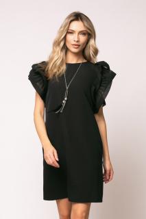 Rochie Joly neagra cu volane la umeri si buzunare laterale