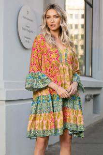 Rochie Karina Boho style cu imprimeu auriu