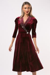 Rochie Lora visinie din catifea cu accesorii pe bust si in talie