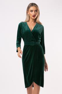 Rochie Lumi marime mare verde din catifea cu perlute pe bust