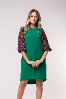 Rochie Marta verde marime mare cu maneci bufante brodate