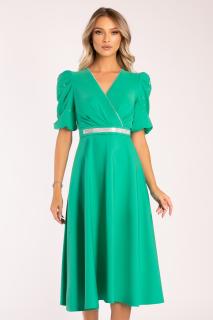 Rochie Megan de ocazie verde accesorizata cu strasuri