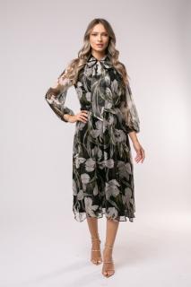 Rochie Mevi verde din matase cu imprimeu floral