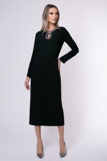 Rochie midi eleganta neagra accesorizata cu pietricele