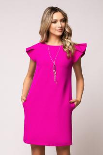 Rochie Mimi fucsia cu pliuri pe umeri