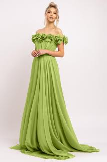 Rochie Nazell verde de ocazie cu flori 3D pe bust