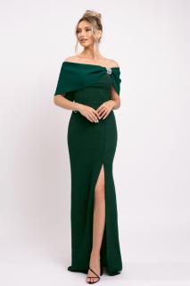 Rochie Nera verde eleganta cu accesoriu deosebit pe bust