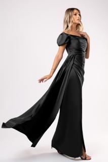Rochie Nisa neagra de ocazie cu umeri bufanti