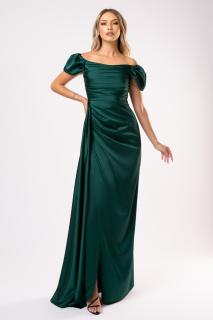 Rochie Nisa verde inchis de ocazie cu umeri bufanti