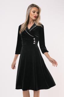 Rochie Oana din catifea neagra marime mare accesorizata cu strasuri