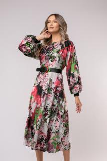 Rochie Olivera cu maneci bufante si imprimeu floral bordo