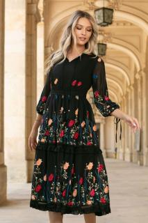 Rochie Otilia neagra cu flori brodate