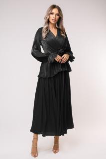 Rochie Polena neagra din matase marime mare cu flori 3D