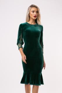 Rochie Romina verde din catifea accesorizata cu perlute