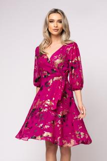 Rochie Timeea fucsia cu imprimeu auriu