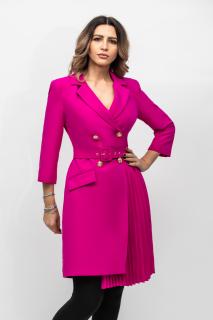 Rochie tip sacou fucsia Bria cu pliuri pe fusta si curea detasabila in talie